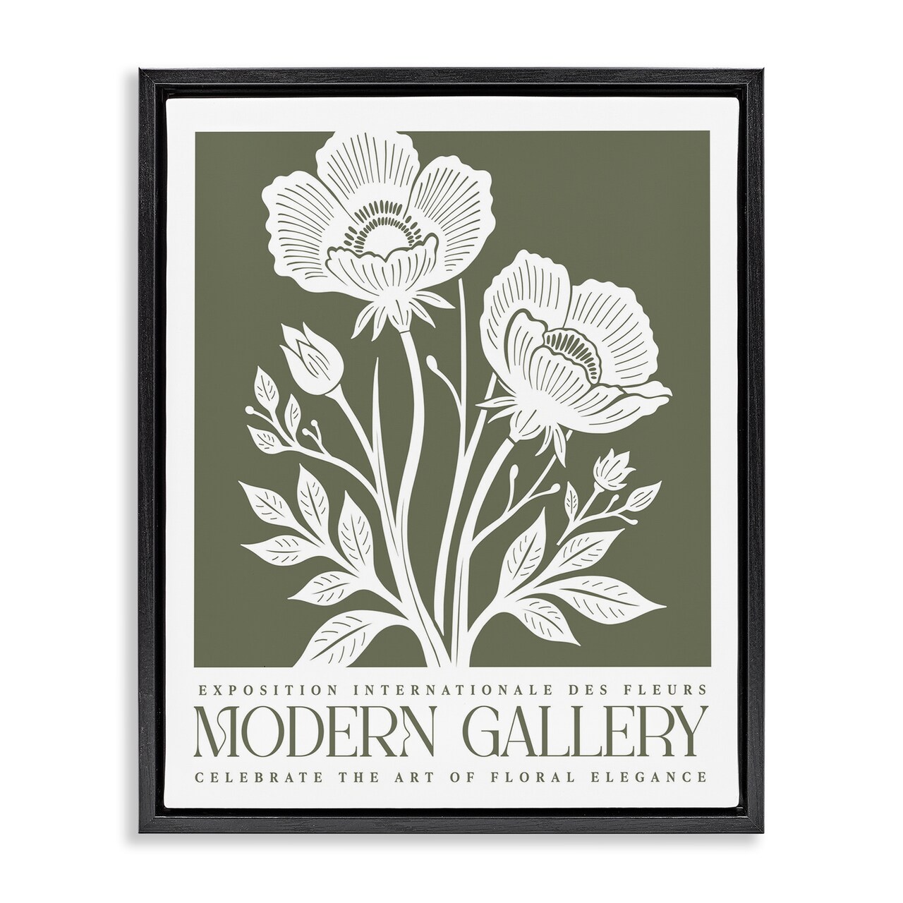 Stupell Industries Olive Green Floral Gallery Floating Frame By Lettered and Lined